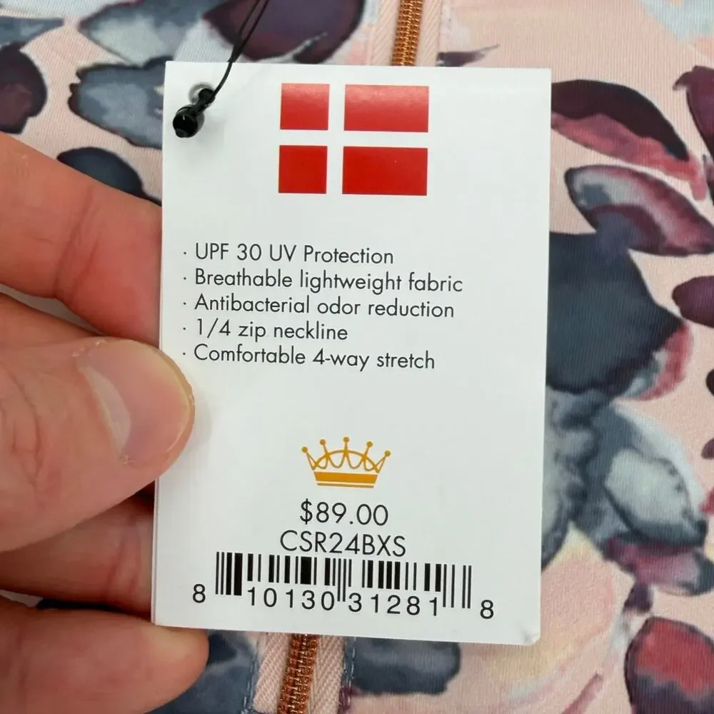 NWT Kastel Sport Cap Sleeve Rose Gold Zip Pearl Blush Watercolor Blouse Size XS - Picture 5 of 13